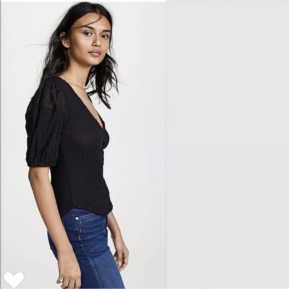 Free People St. James Black Crochet Lace Tee Top - Picture 10 of 13